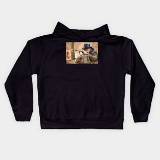 Hunter with gun in the forest Kids Hoodie